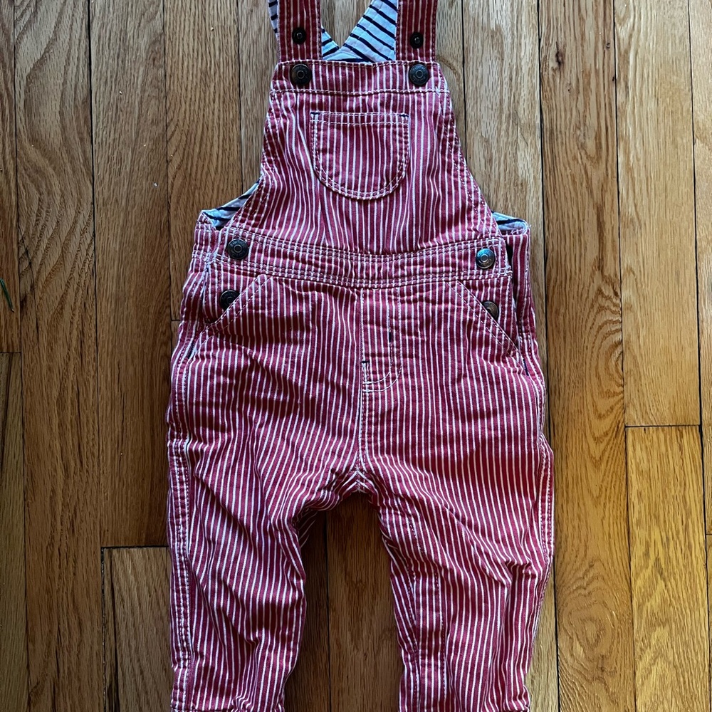Baby Boden Red and White Striped Overalls